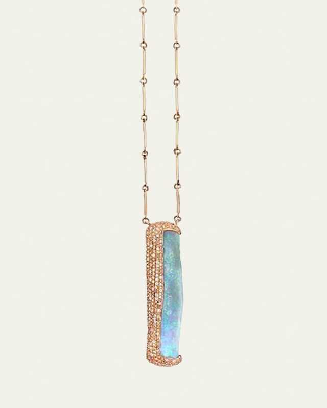 18K Gold Crystal Opal Pendant Necklace with Diamonds